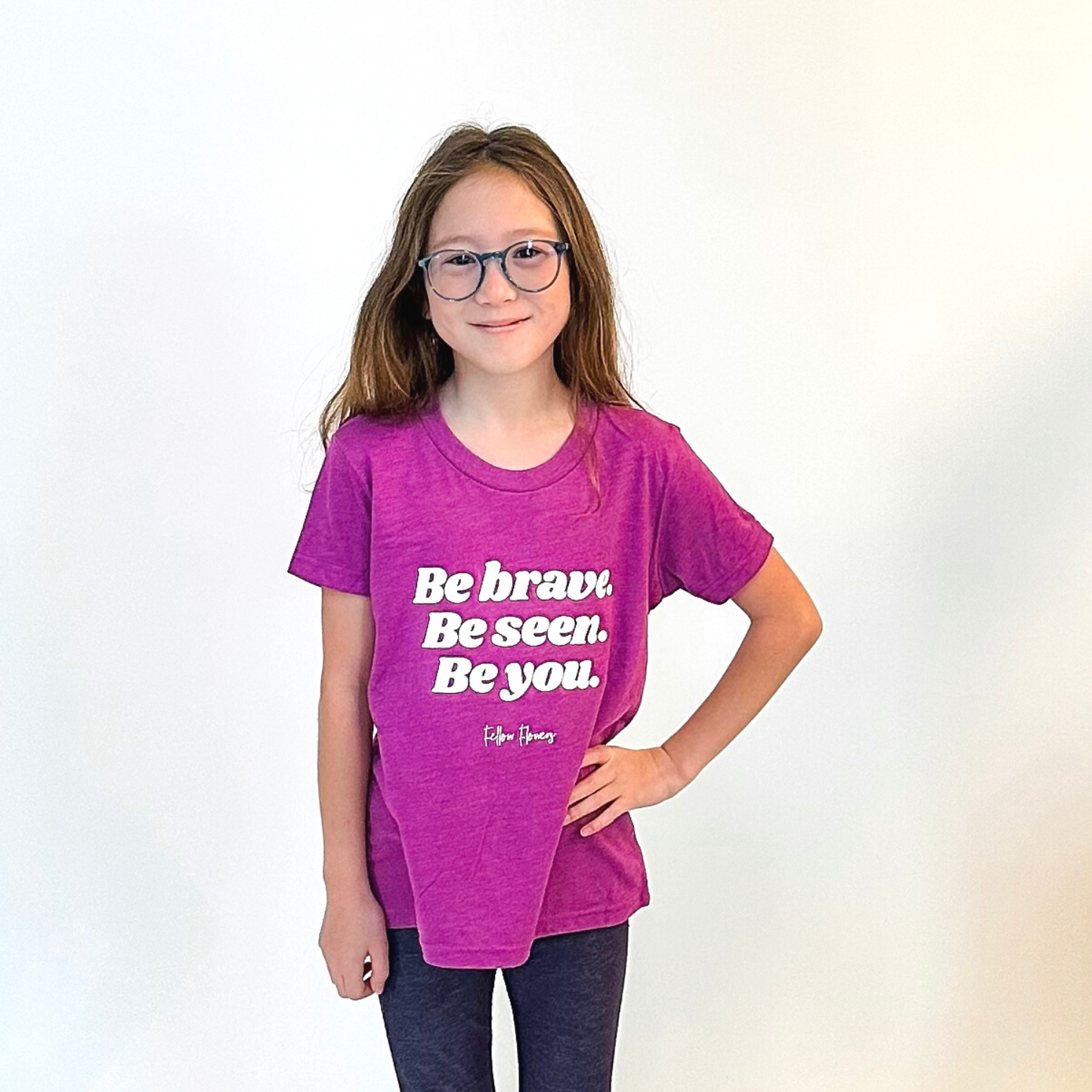 Be Brave Youth Tee - Magenta and Charcoal