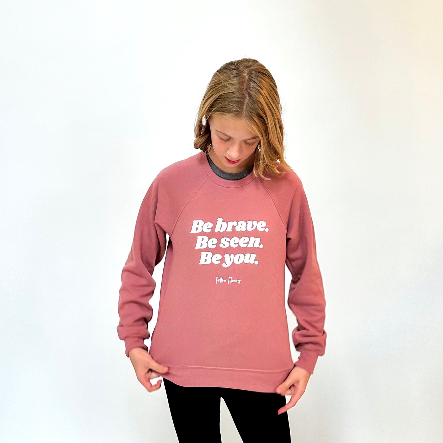 Be Brave Youth Sweatshirt – Gray and Pink