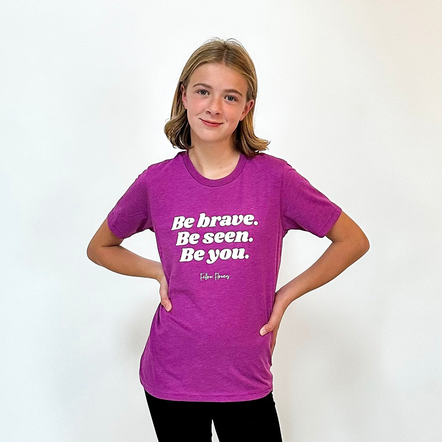 Be Brave Youth Tee - Magenta and Charcoal