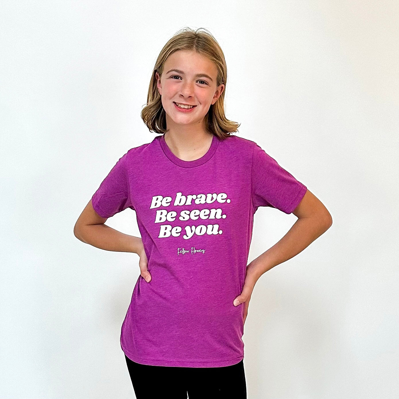 Be Brave Youth Tee - Magenta and Charcoal