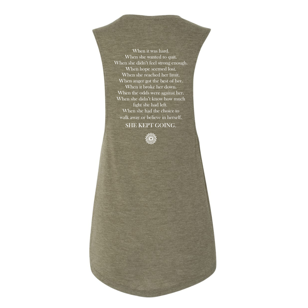 She Kept Going Muscle Tank – Olive or Maroon