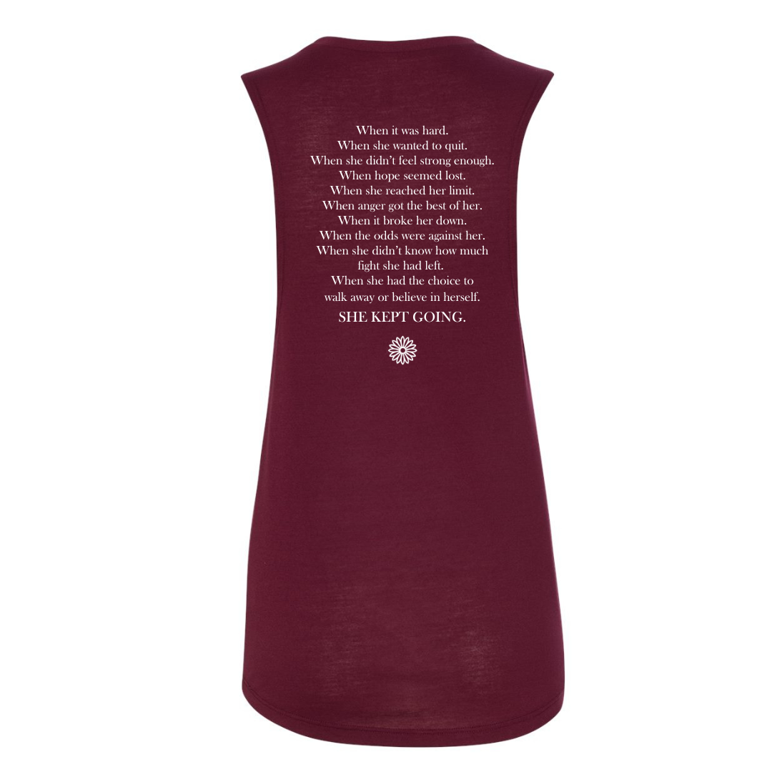 She Kept Going Muscle Tank – Olive or Maroon