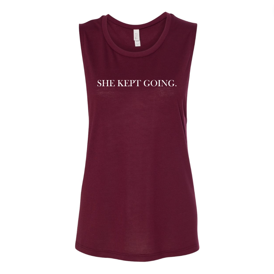 She Kept Going Muscle Tank – Olive or Maroon