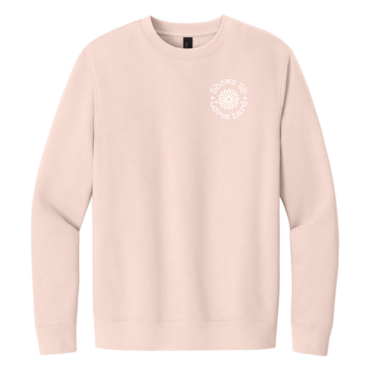 Shows Up, Loves Hard Sweatshirt – Pink and Charcoal