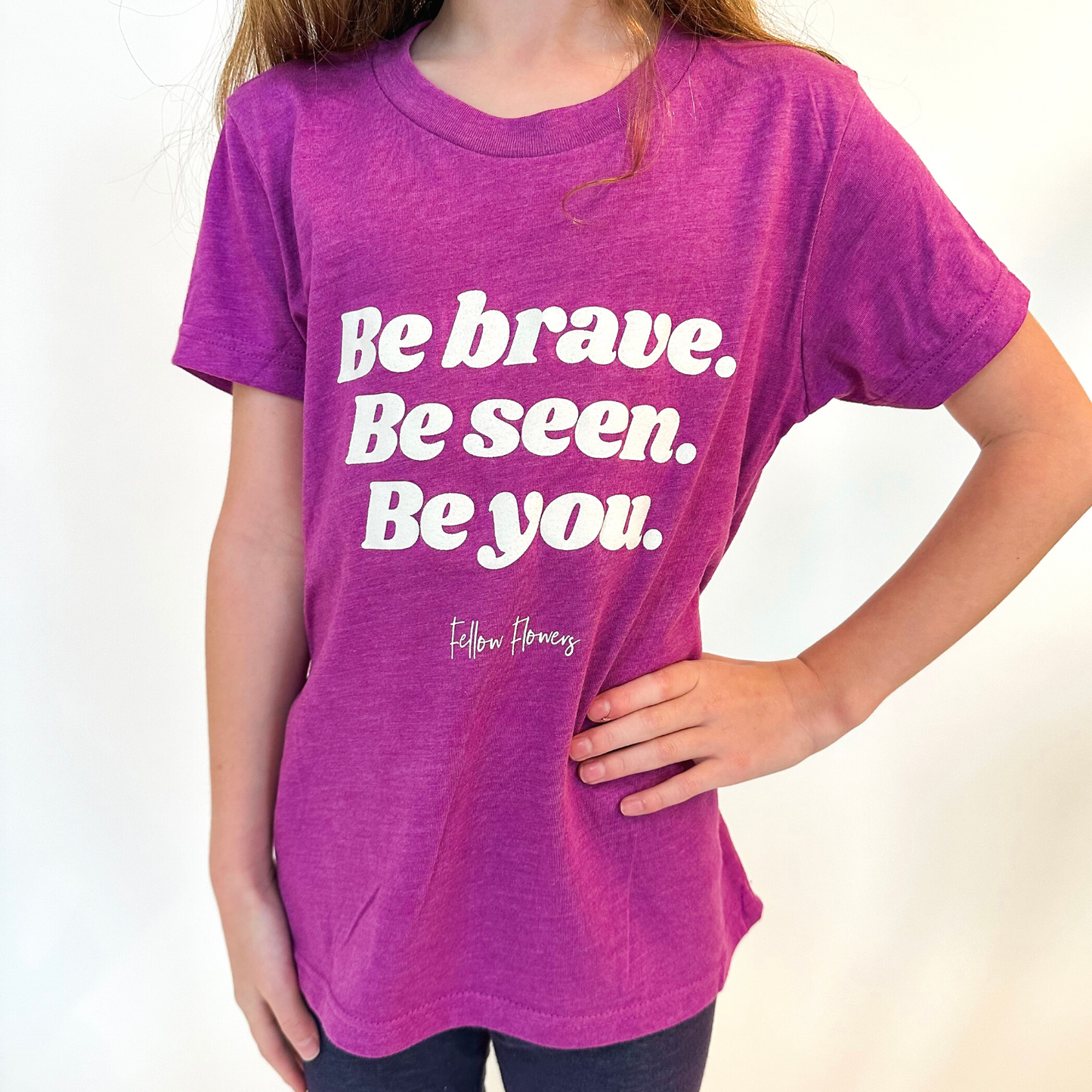 Be Brave Youth Tee - Magenta and Charcoal