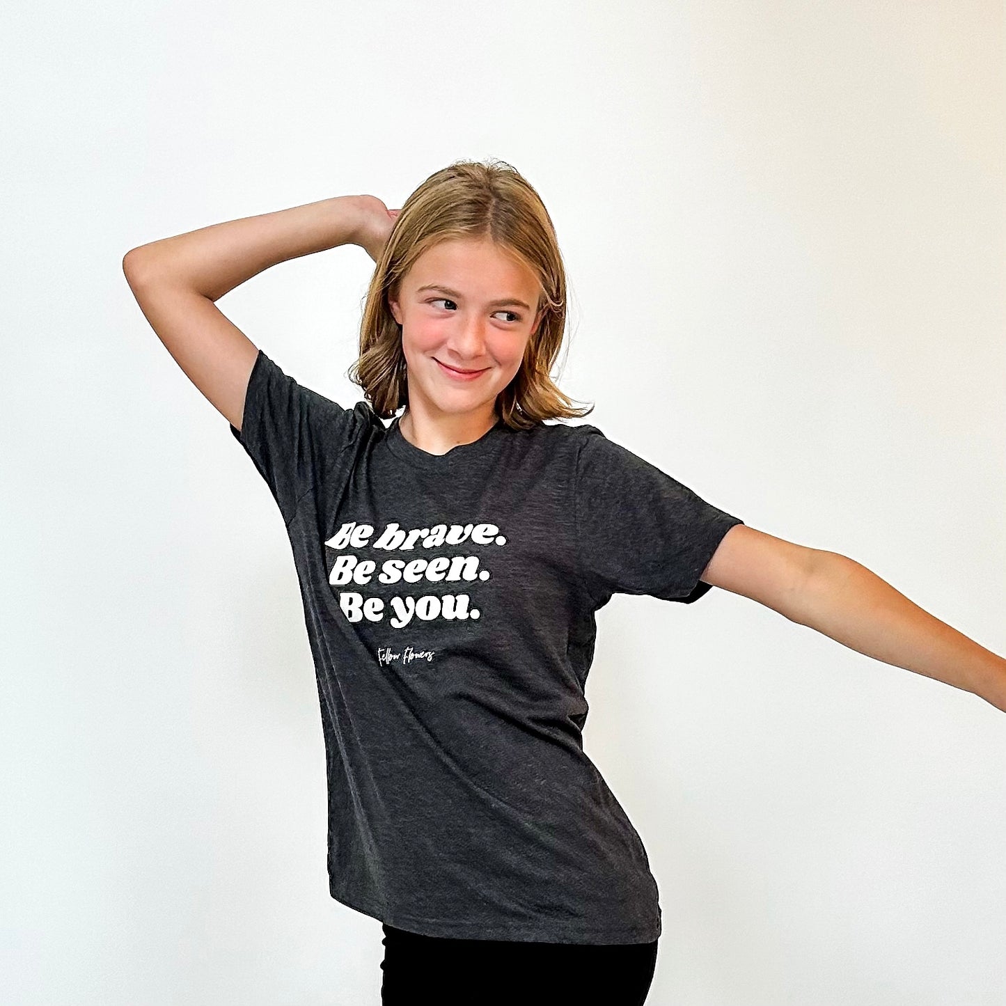 Be Brave Youth Tee - Magenta and Charcoal