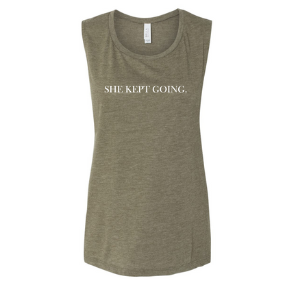 She Kept Going Muscle Tank – Olive or Maroon